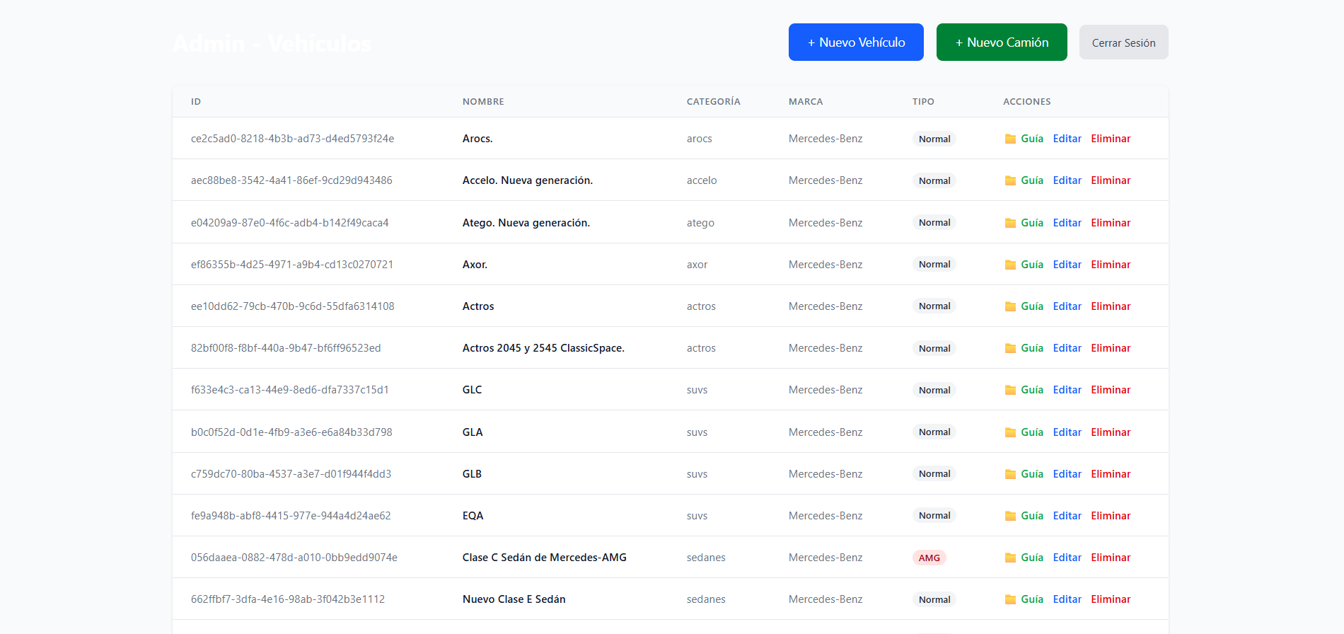 Admin con drag-and-drop para cargar vehículos