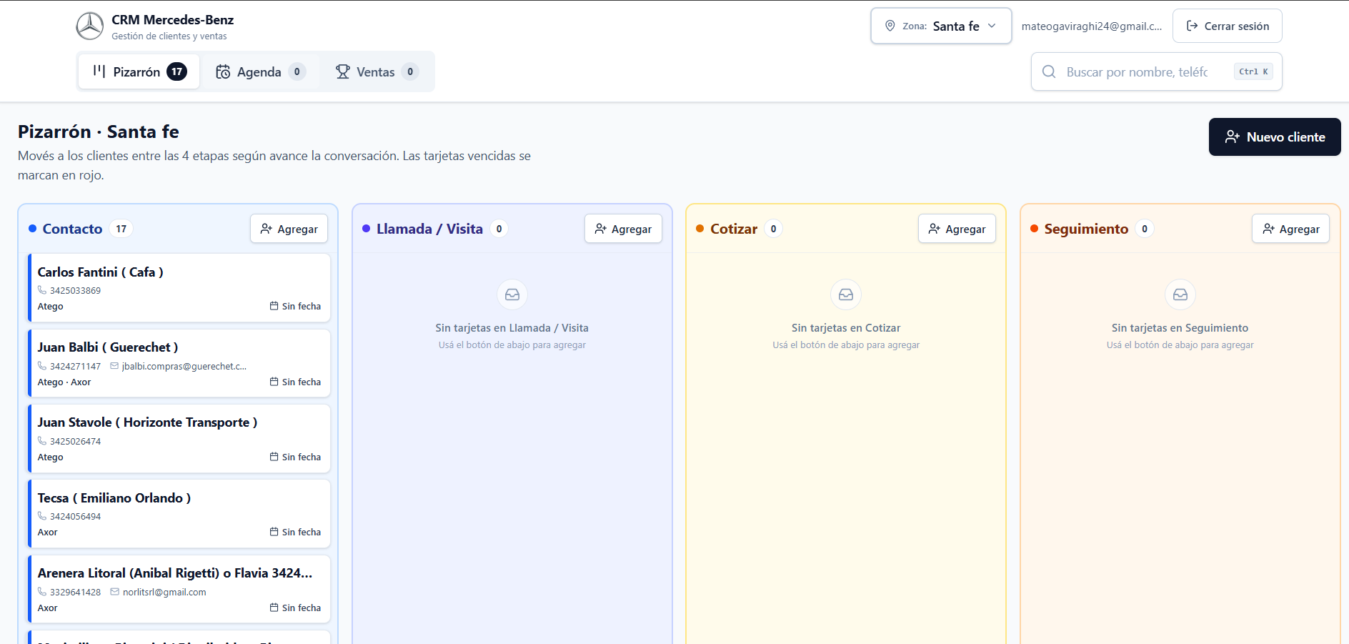 CRM custom con zonas y reschedule automático