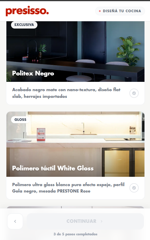 Selector de material en mobile